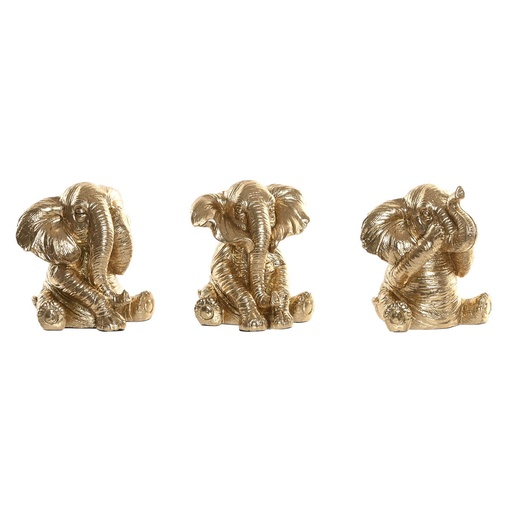 Decorative Figure Home ESPRIT Golden Elephant 13 x 12 x 14 cm (3 Units)