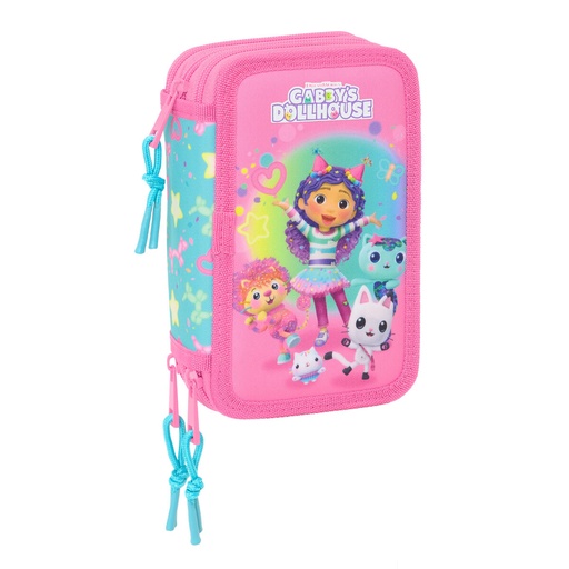 Plumier Triple Gabby's Dollhouse Confetti Rosa Turquesa 12,5 x 19,5 x 5,5 cm 37 Piezas
