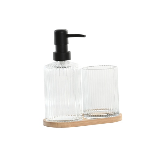 Set de Baño Home ESPRIT Transparente Natural Bambú Cristal Moderno 3 Piezas