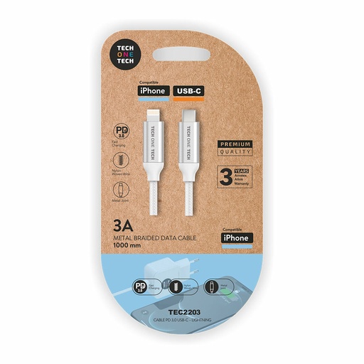Cable USB-C a Lightning Tech One Tech TEC2203 1 m Blanco