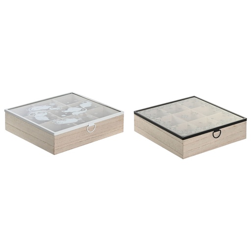 Box for Infusions DKD Home Decor Blue White Black Natural Metal Crystal MDF Wood 24 x 24 x 6,5 cm (2 Units)