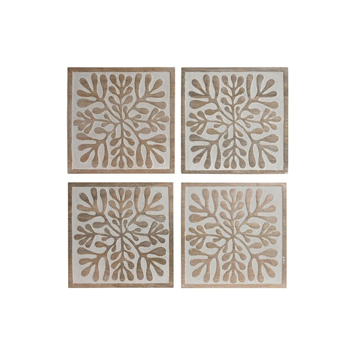 Wall Decoration Home ESPRIT White Natural Floral 60 x 2,5 x 60 cm (4 Pieces)