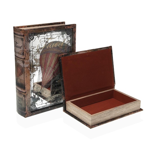 Caja Decorativa Versa Lienzo Madera MDF Globo Terraqueo