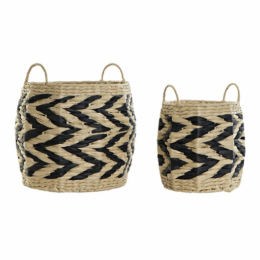 Basket set DKD Home Decor Black Light brown Natural Fibre (2 Pieces)