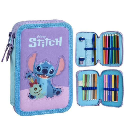 Estuche Escolar con Accesorios Stitch Morado 41 x 58 x 3 cm