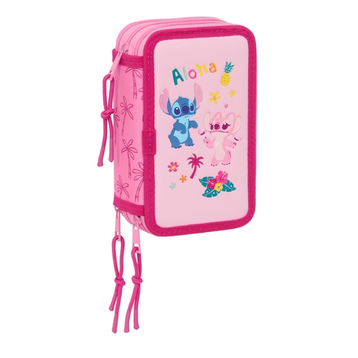 Plumier Triple Lilo & Stitch Chill Rosa Menta 12,5 x 19,5 x 5,5 cm 37 Piezas