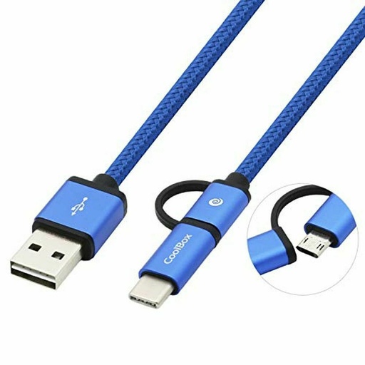 USB Cable to Micro USB and USB-C CoolBox COO-CAB-U2MC-BL Blue 1 m