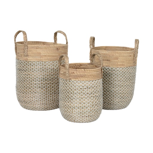 Basket set Home ESPRIT White Natural Light brown PVC Rope Seagrass Rushes (3 Pieces)