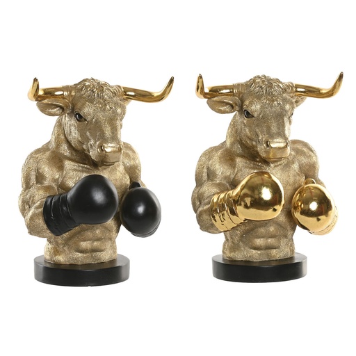 Decorative Figure Home ESPRIT Black Golden Bull 25,5 X 24,5 X 33,5 CM (2 Units)