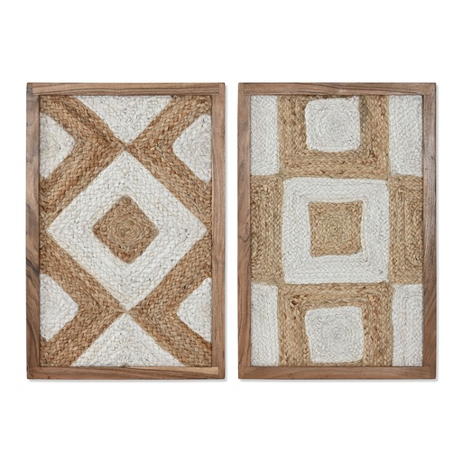 Cuadro Home ESPRIT Blanco Natural Geométrico Boho 40 x 3 x 60 cm (2 Unidades)