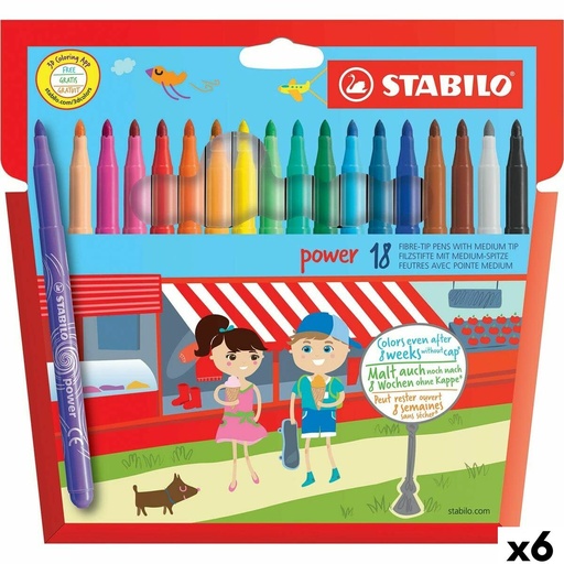 Set of Felt Tip Pens Stabilo POWER Multicolour 18 Pieces (6 Units)