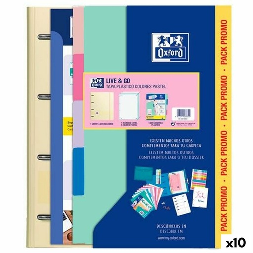 Ring binder Oxford EUROPEANBINDER LIVE & GO PASTEL Multicolour A4 (10 Units)