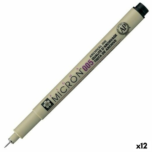 Felt-tip pens Talens Sakura PIGMA MICRON 005 Black (12 Units)