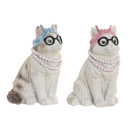 Figura Decorativa Home ESPRIT Azul Blanco Rosa Gato 13,5 X 13 X 19,5 CM (2 Unidades)