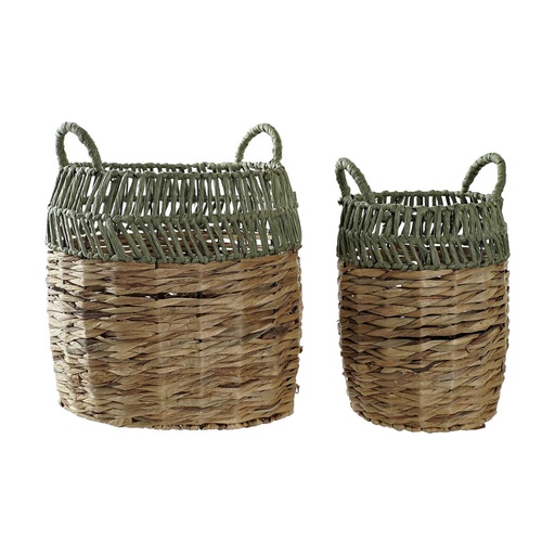 Basket set DKD Home Decor Green Natural Boho 33 x 33 x 40 cm Rattan 4 Kg 2 Pieces