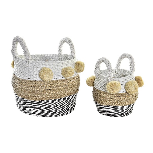 Basket set DKD Home Decor White Black Beige Seagrass 34 x 33 x 26 cm 2 Pieces