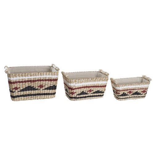Basket set DKD Home Decor White Black Maroon Natural Natural Fibre 39 x 27 x 24 cm 3 Pieces