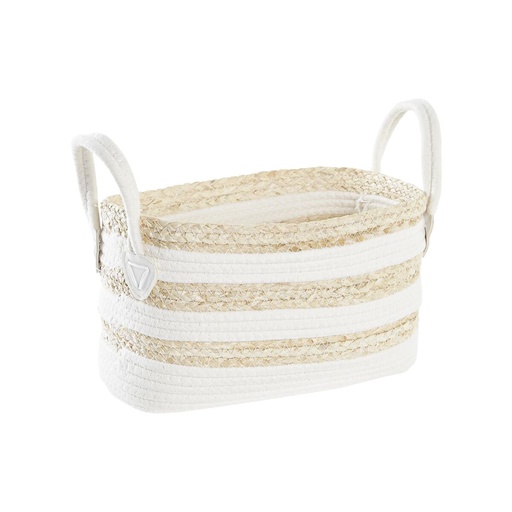Basket DKD Home Decor White Beige Natural Fibre 33 x 16 x 19 cm