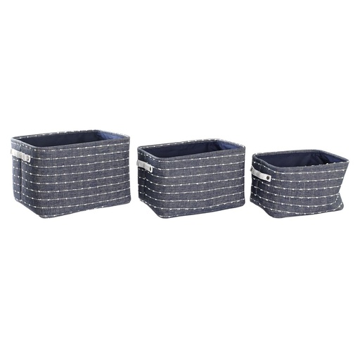 Basket set DKD Home Decor White Navy Blue 38 x 28 x 25 cm 3 Pieces (3 Units)