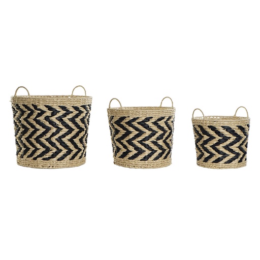 Basket set DKD Home Decor Black Light brown Natural Fibre (3 Pieces) (3 Units)